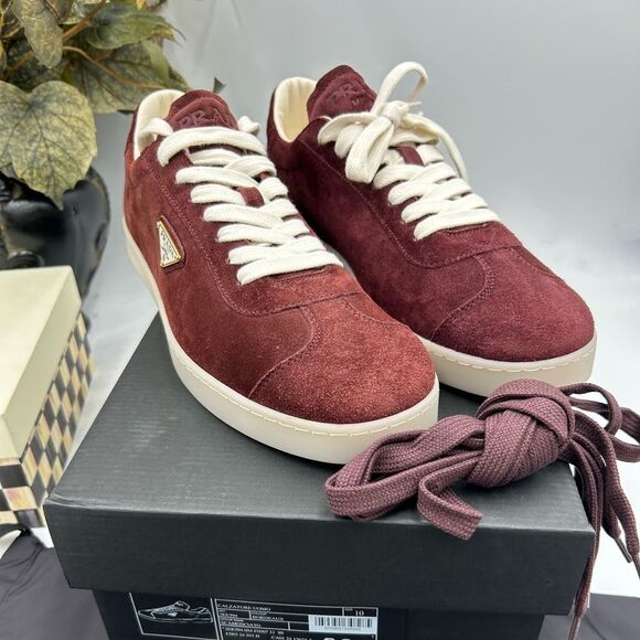 Men's Prada suede triangle logo low top sneakers size 11 US made in Italy - Picture 1 of 10